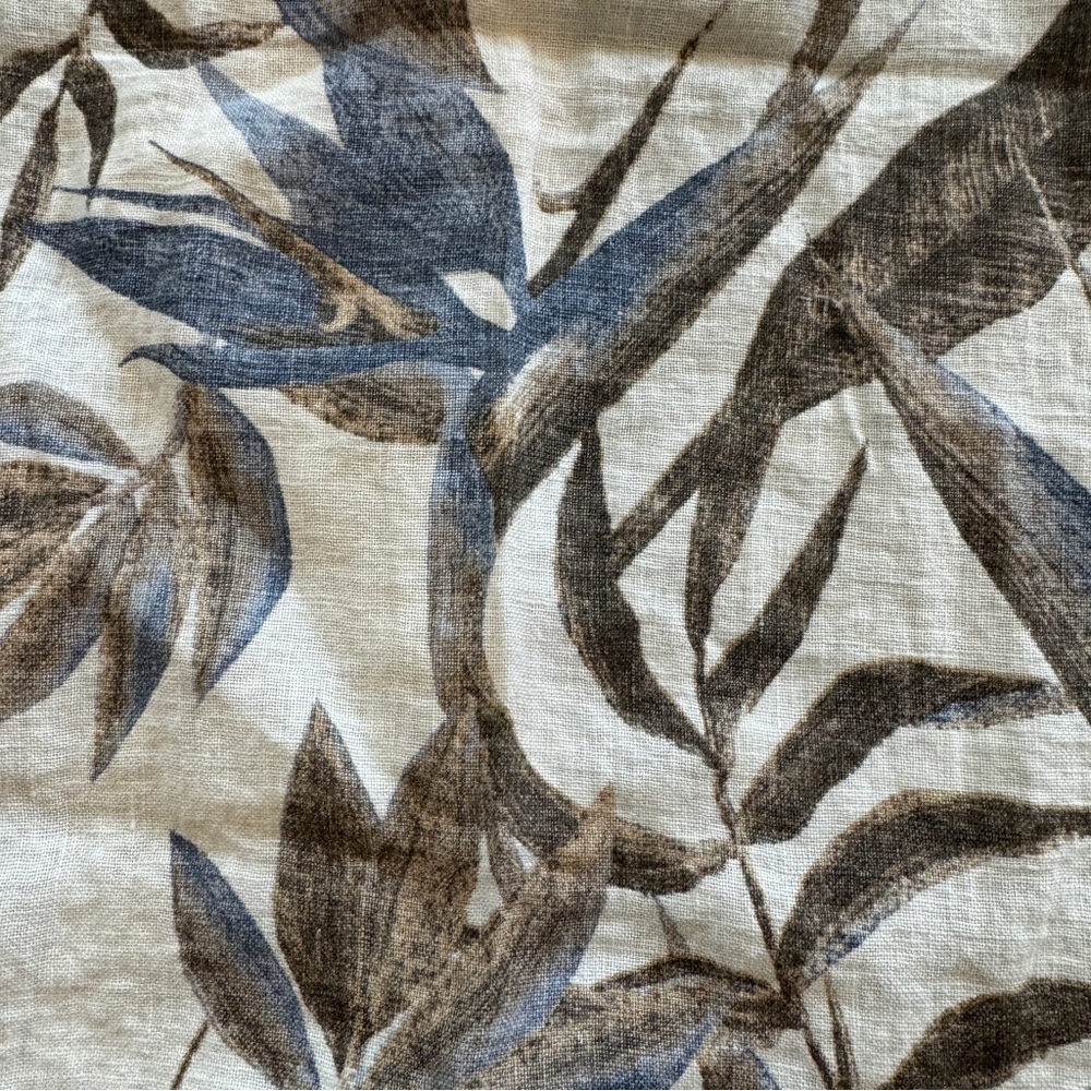 Lungo L'arno Women's Abstract linen cotton short sleeve blue beige blouse sz 2X - Picture 6 of 8